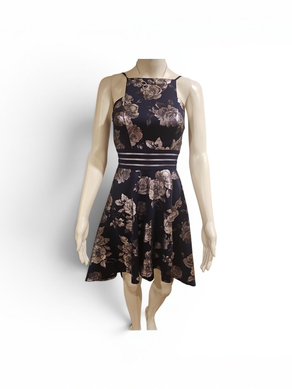 City Studio Black Floral Halter Fit-and-Flare Mini Dress